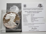 USA, 1 DOLAR 2007 r. "W", LIBERTY, uncja 999, st.L