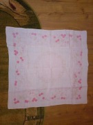 Obrus lniany kwiaty rośliny wzory różowy 140cm x 136cm stary PRL