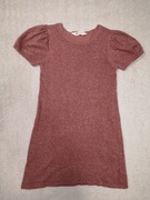 Różowa elegancka błyszcząca sukienka z bufkami H&M 134 - 140 jak nowa