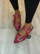 (42) Czerwone baleriny wieczorowe z odkrytą piętą, NOWE 