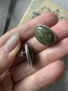 Stare srebrne 925 kolczyki z jaspisem zielonym  vintage 