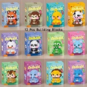 Zestaw 12 klocków konstrukcyjnych ze zwierzętami 