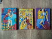 Trzy oryginalne obrazy olejne tryptyk jazzowy Walery Suprunenko 