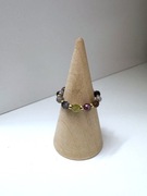 Pierścionek handmade z turmalinem wielobarwnym i złotym hematytem