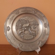 Piękny cynowy talerz myśliwski Sarna europejska Kozioł Rogacz.