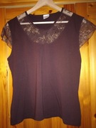 Bluzka elegancka, wizytowa brązowa ze złotym wzorem, rozmiar 44, 46, 48