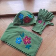 Laimböck zestaw zimowy czapka, szalik, rękawiczki zielony polar aplikacje