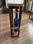 Lampion Drewniany Niebieska Butelka Loft Boho 46cm