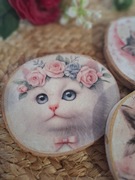 Zestaw 3szt podstawki z drewna zdobione kotki 