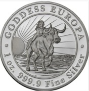 Srebrna Moneta Tokelau Goddess Europa 1 uncja srebra 2022 Ag 999 1oz 31.1g