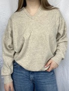 Beżowy wełniany sweter męski unisex z dekoltem w serek v lyle & Scott xl l