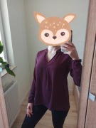 Bordowa burgundowa bluzka z długim rękawem Amisu, koszula mgiełka rozm. M/L