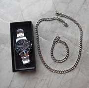 Zegarek męski w zestawie z bransoletką i łańcuszkiem