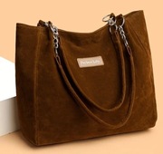 Shopperka z zamszu zapinana na zamek pojemna