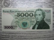 BANKNOT PRL 5000 ZŁOTYCH 1982 ROK SERIA BZ FRYDERYK CHOPIN UNC