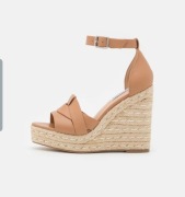 STEVE MADDEN sandały brązowe skóra koturn z platformą r. 38