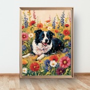Plakat Border Collie wśród kwiatów A3 (30cmx40cm)