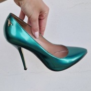 PATRIZIA PEPE SZPILKI 38 ZIELONE METALICZNE GLOW GREEN SKÓRZANE