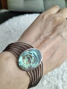 Piękna unikatowa srebrna bransoletka z masą perłowa vintage 