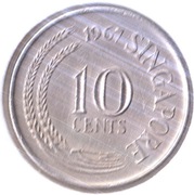 SINGAPUR 10 centów 1967, KM# 3, XF