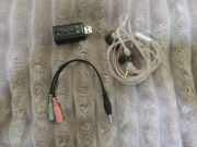 Zestaw Audio: NOWE Słuchawki QKZ IEM, Karta USB, NOWY Splitter