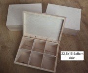 Drewniane pudełko szkatułka organizer 6 przegródek 22,5x16,5x8 cm