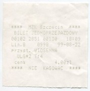 Bilet z automatu MZK Szczecin - 1999, 4 zł