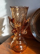 Wazon szklany amfora bursztynowa rozetka antyk