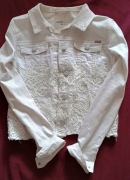 Biała jeansowa kurtka z koronką Orsay 36