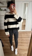 Sweter oversize wełna wool moher H&M M paski pasy bestseller must have