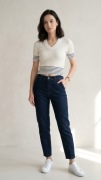 Prążkowana bluzka krótki rękaw paski francuski styl V-neck 36 S