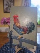 Obraz ścienny malowany ręcznie kogut na płocie 