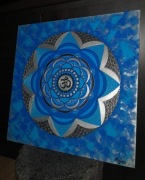 Obraz 50x50 MANDALA Om niebieski, srebro, czerń