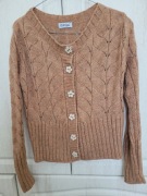 Ażurowy, karmelowy, brązow,y camelowy kardigan