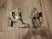 Buty botki damskie obcas słupek 38 wężowa skóra żółte zielone Janessa