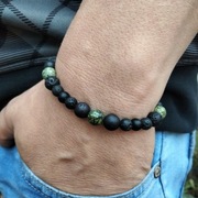 Bransoleta / bransoletka męska reg. serpentynit,lawa wulkaniczna i onyks 