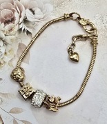 Złota bransoletka korona kryształki serduszko łańcuszek charms glamour