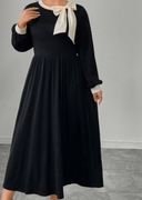 Sukienka w stylu Hepburn z okrągłym dekoltem i kokardą, plus size długa 2XL