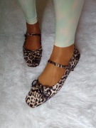 (42) Welurowe, Panterkowe baleriny wieczorowe z zapięciem z Londynu, NOWE 