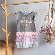 Sukienka na urodziny birthday girl tiulowa z falbankami szara krótki 116