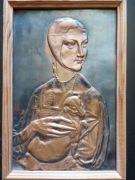 Miedziana Płasko rzeźba,, Dama z łasiczką,,