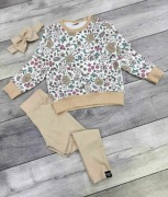 Nowy komplet 3 częściowy bluza kwiaty + leginsy prążek + opaska r. 110