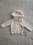 Beżowa ocieplana zasuwana bluza z kapturem w kwiatki 68 jak nowa