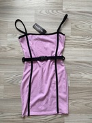 Fioletowa sukienka mini Boohoo S 36 liliowa na ramiączka z paskiem