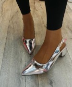 (42) Srebrne czółenka wieczorowe z odkrytą piętą, NOWE 