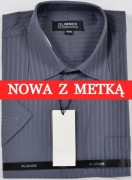 Koszula męska grafitowa w paski na krótki rękaw kołnierzyk 40/41