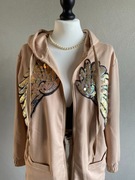 Beżowa komfortowa bluza damska ze skrzydłami cekiny nude Fancy 