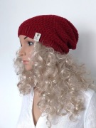 Ręcznie robiona czapka burgundowa handmade - bawełna 50%