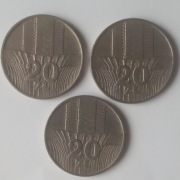 3 Monety 20 zl; 1973 r; 1974 r i 1976 r.