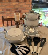 KOMPLET GARNKÓW MARMURKOWYCH NA INDUKCJĘ GAZ ZESTAW GARNEK PATELNIA 21 EL.